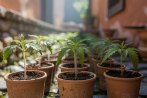 Spring Cannabis Growing 2026 - cannabis seedlings sprouting in Mediterranean garden