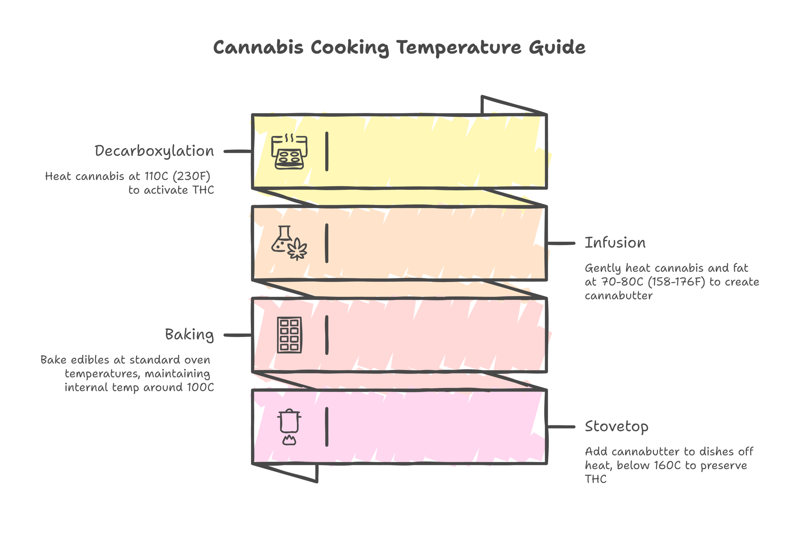Cannabis Cooking Temperature Guide - Decarboxylation, Infusion, Baking and Stovetop temperatures
