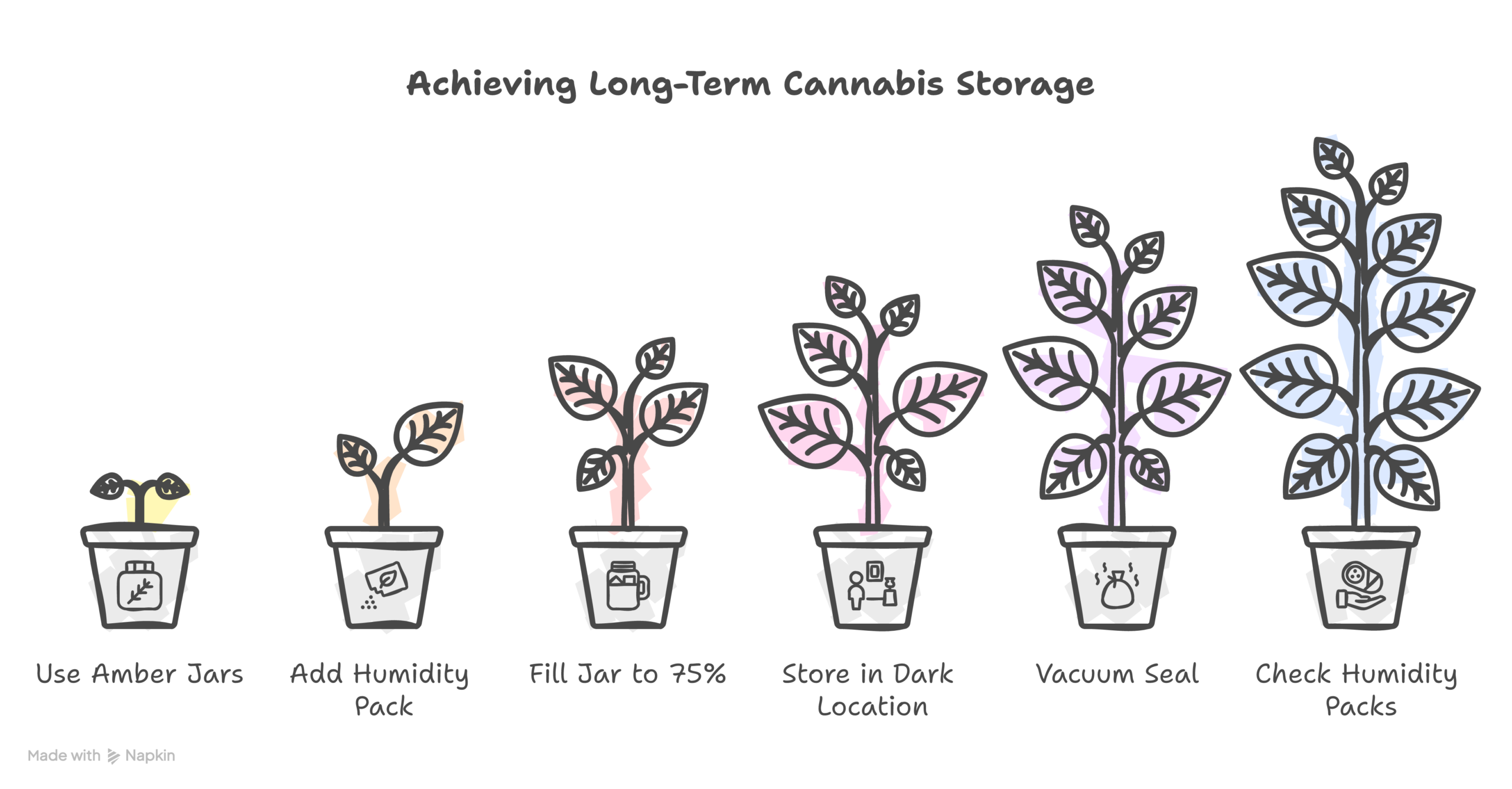 Long-term cannabis storage checklist infographic - 6 essential steps for preserving cannabis quality