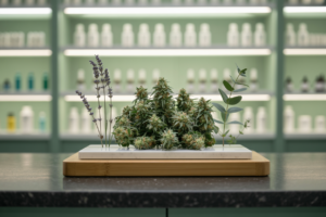 medical cannabis Greece - professional pharmacy setting with cannabis products