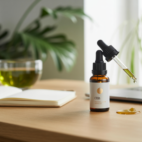 cbd-for-focus-featured CBD for focus - oil bottle on desk with notebook
