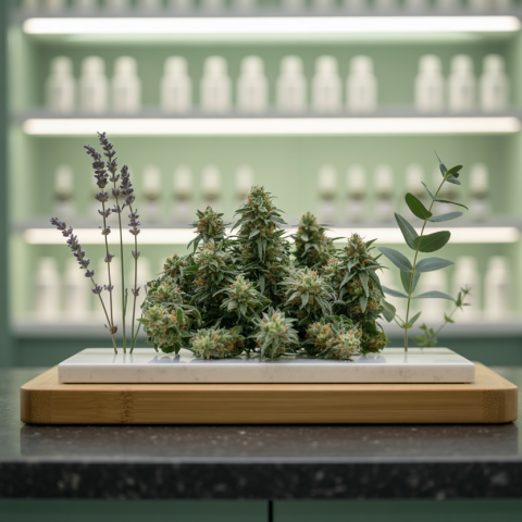 medical cannabis Greece - professional pharmacy setting with cannabis products